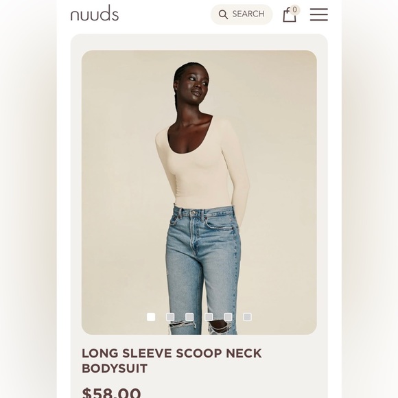 Nuuds Long Sleeve Scoop Neck Bodysuit - Bone, size small - Picture 1 of 5